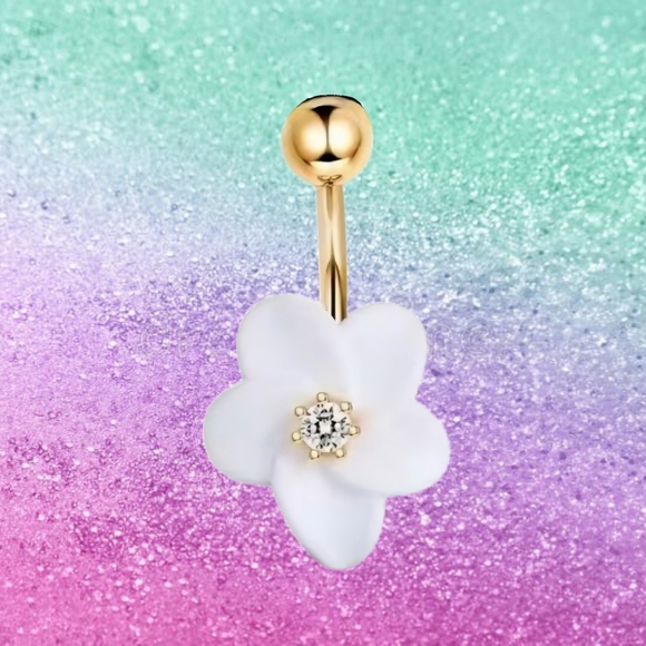 14G Flower Belly Button Piercing Navel Ring for Women/Girls - NEW - Picture 1 of 5